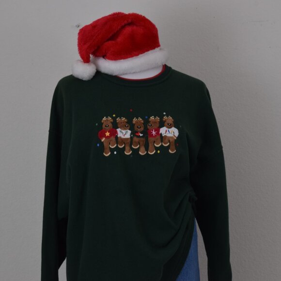 Vintage 90s Cotton/Poly Green Christmas Sweatshirt size X Large‎ - Picture 7 of 13